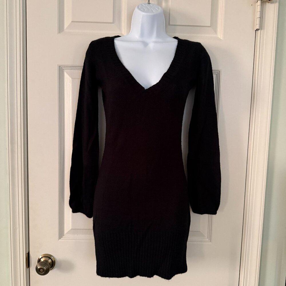 Tally Weijl Black V Neck Long Sleeve Sweater Dress XS